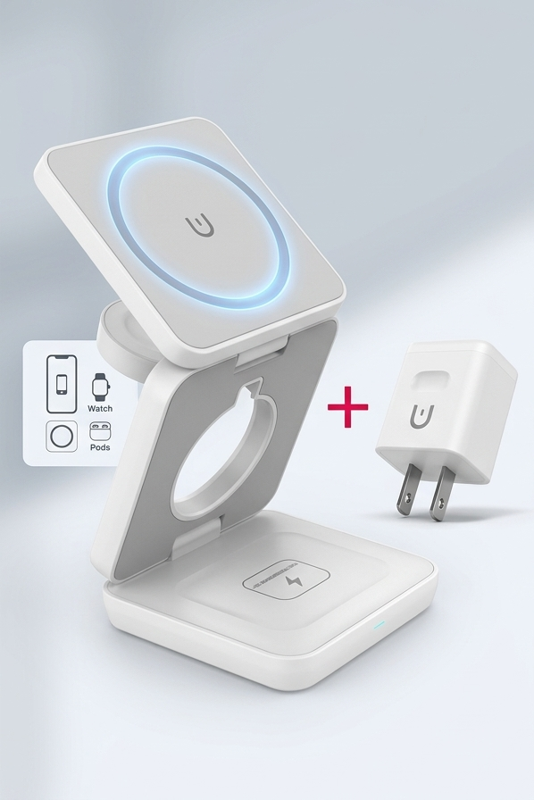Gripfy MagFold™ 3-in-1 Magnetic Wireless Charger – Foldable Charging Station for iPhone, Apple Watch & AirPods