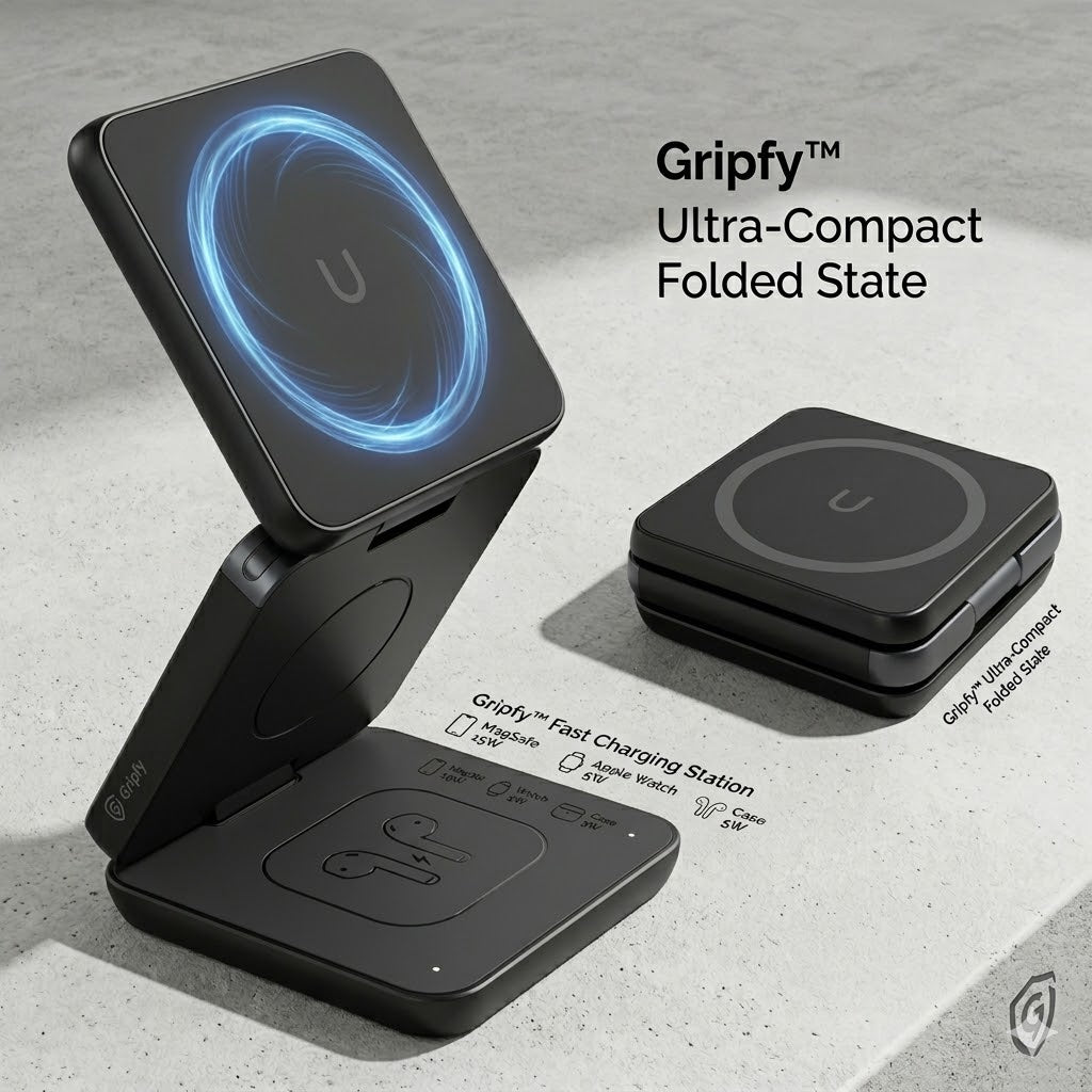 Gripfy MagFold™ 3-in-1 Magnetic Wireless Charger – Foldable Charging Station for iPhone, Apple Watch & AirPods