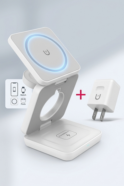 Gripfy MagFold™ 3-in-1 Magnetic Wireless Charger – Foldable Charging Station for iPhone, Apple Watch & AirPods
