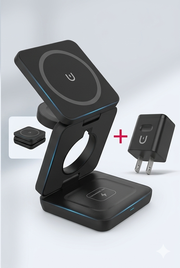Gripfy MagFold™ 3-in-1 Magnetic Wireless Charger – Foldable Charging Station for iPhone, Apple Watch & AirPods